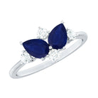 Rosec Jewels-Genuine Blue Sapphire and Diamond Cluster Engagement Ring with Certificate