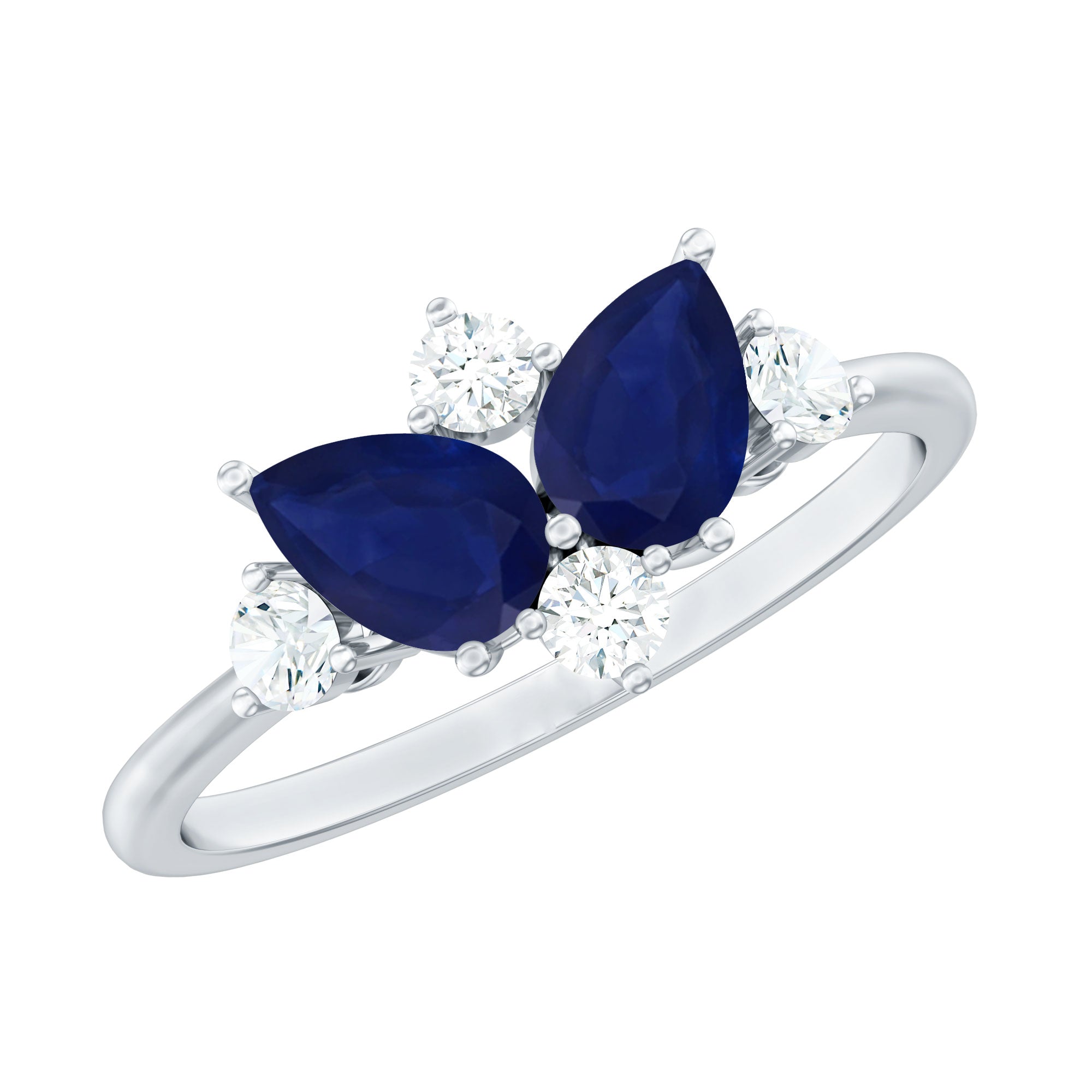 Rosec Jewels-Genuine Blue Sapphire and Diamond Cluster Engagement Ring with Certificate