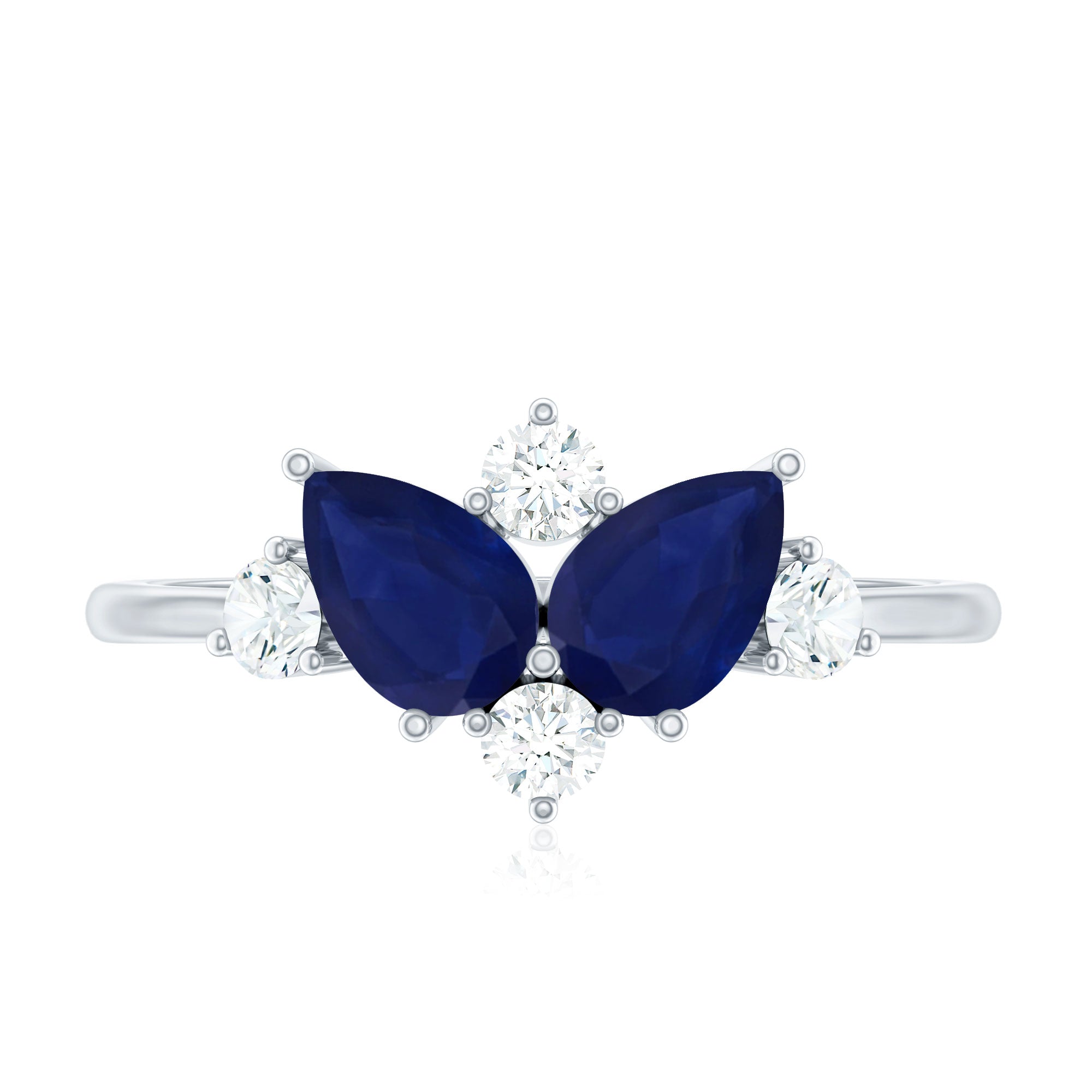 Rosec Jewels-Genuine Blue Sapphire and Diamond Cluster Engagement Ring with Certificate