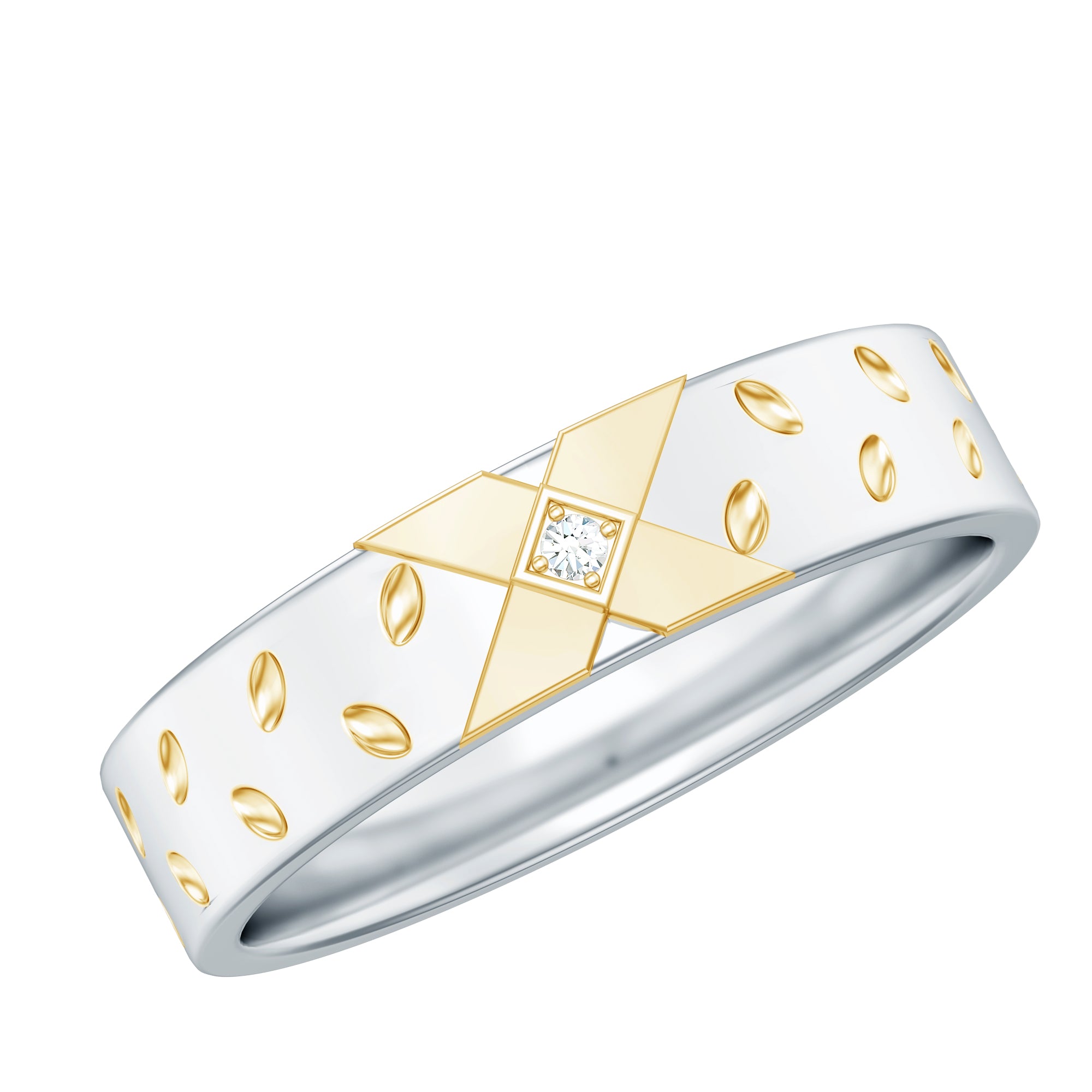 Rosec Jewels-Two Tone Cross Wedding Band with Moissanite