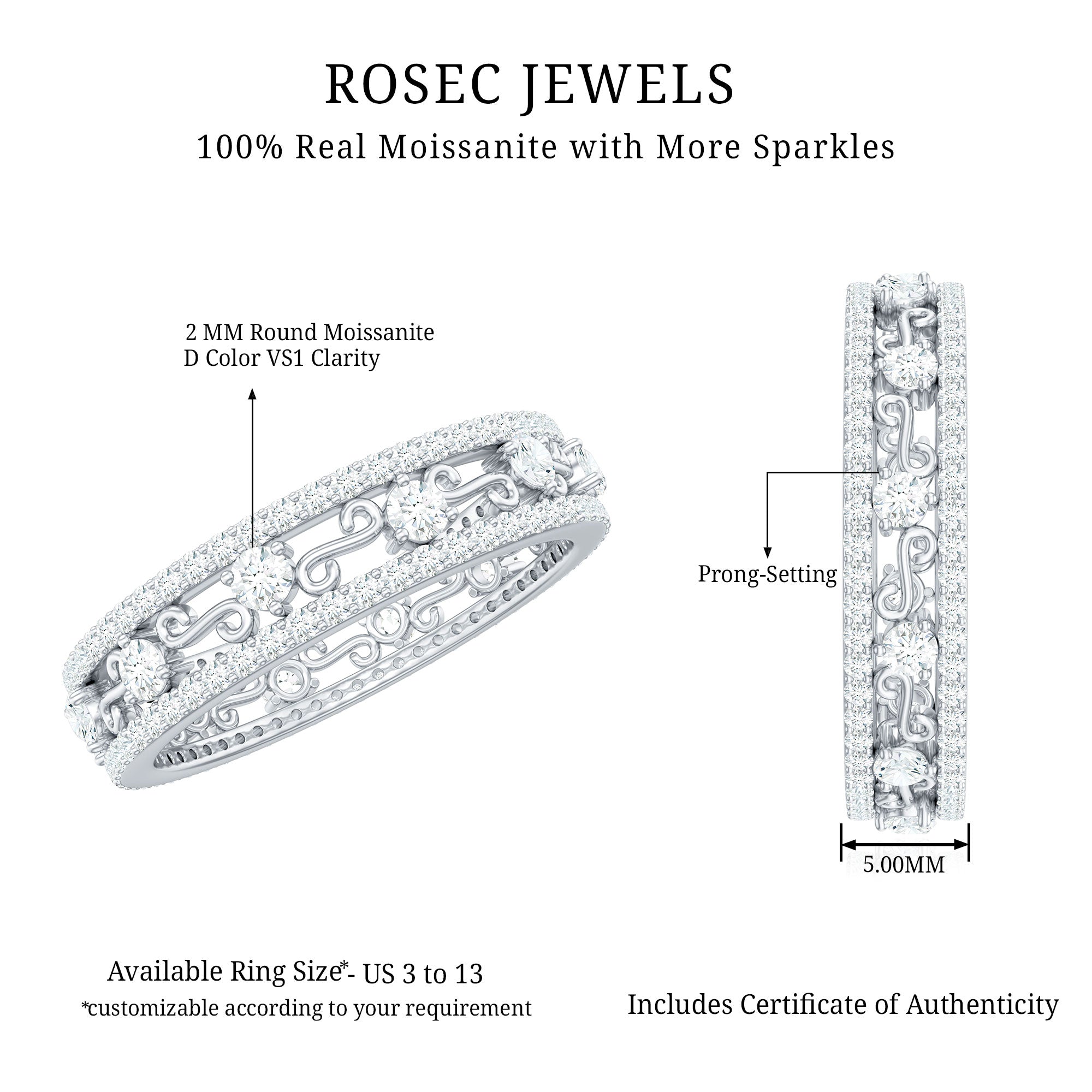 Rosec Jewels-Certified Moissanite Wedding Band