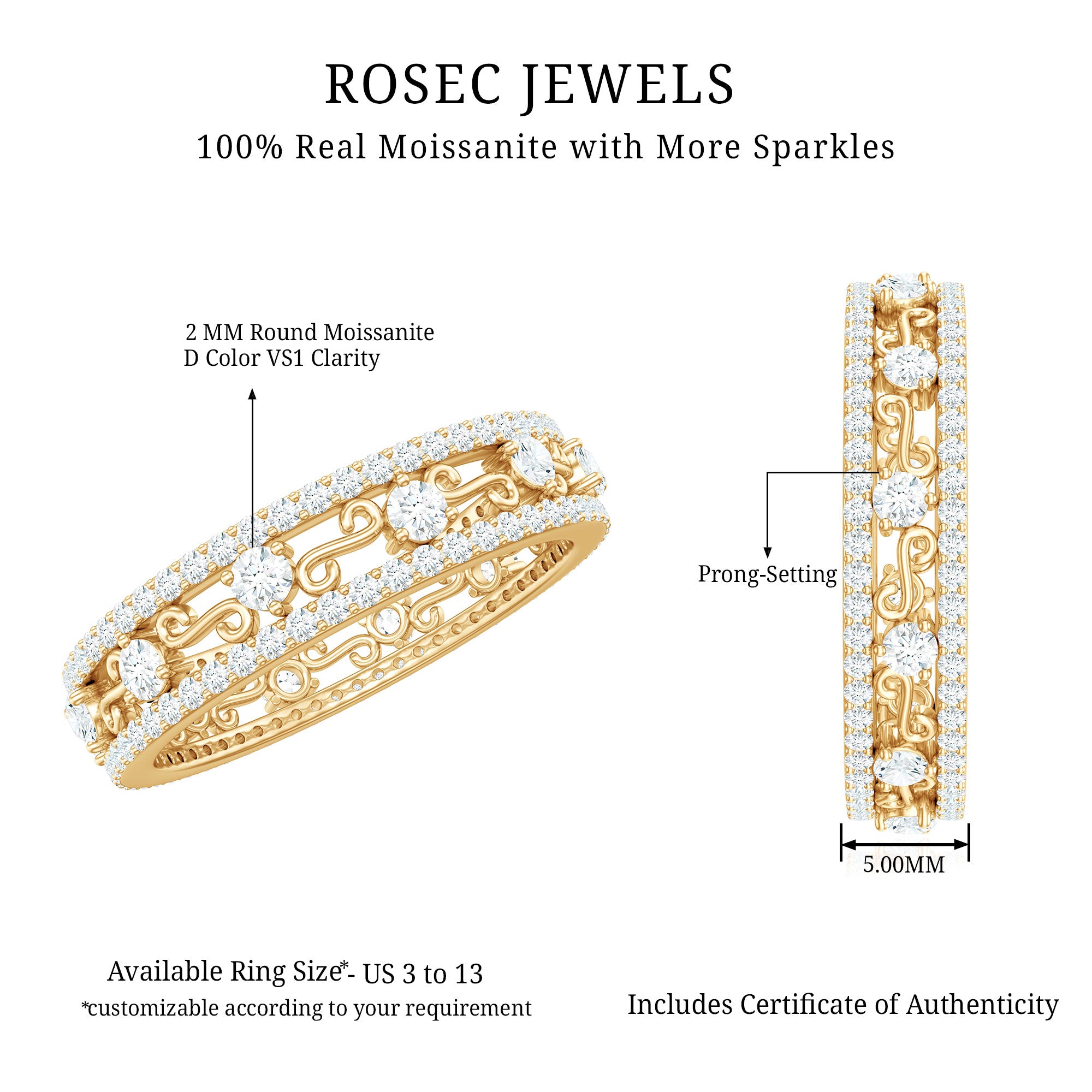 Rosec Jewels-Certified Moissanite Wedding Band