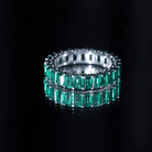 Emerald Cut Lab Grown Emerald Eternity Wedding Band AAAA 14K Yellow Gold Plated Silver - Rosec Jewels