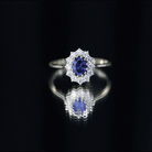 Rosec Jewels-Certified 1.5 Carat Oval Lab Grown Blue Sapphire Princess Diana Engagement Ring with Diamond