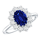 Rosec Jewels-Certified 1.5 Carat Oval Lab Grown Blue Sapphire Princess Diana Engagement Ring with Diamond