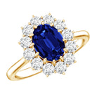 Rosec Jewels-Certified 1.5 Carat Oval Lab Grown Blue Sapphire Princess Diana Engagement Ring with Diamond