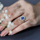 Rosec Jewels-Certified 1.5 Carat Oval Lab Grown Blue Sapphire Princess Diana Engagement Ring with Diamond