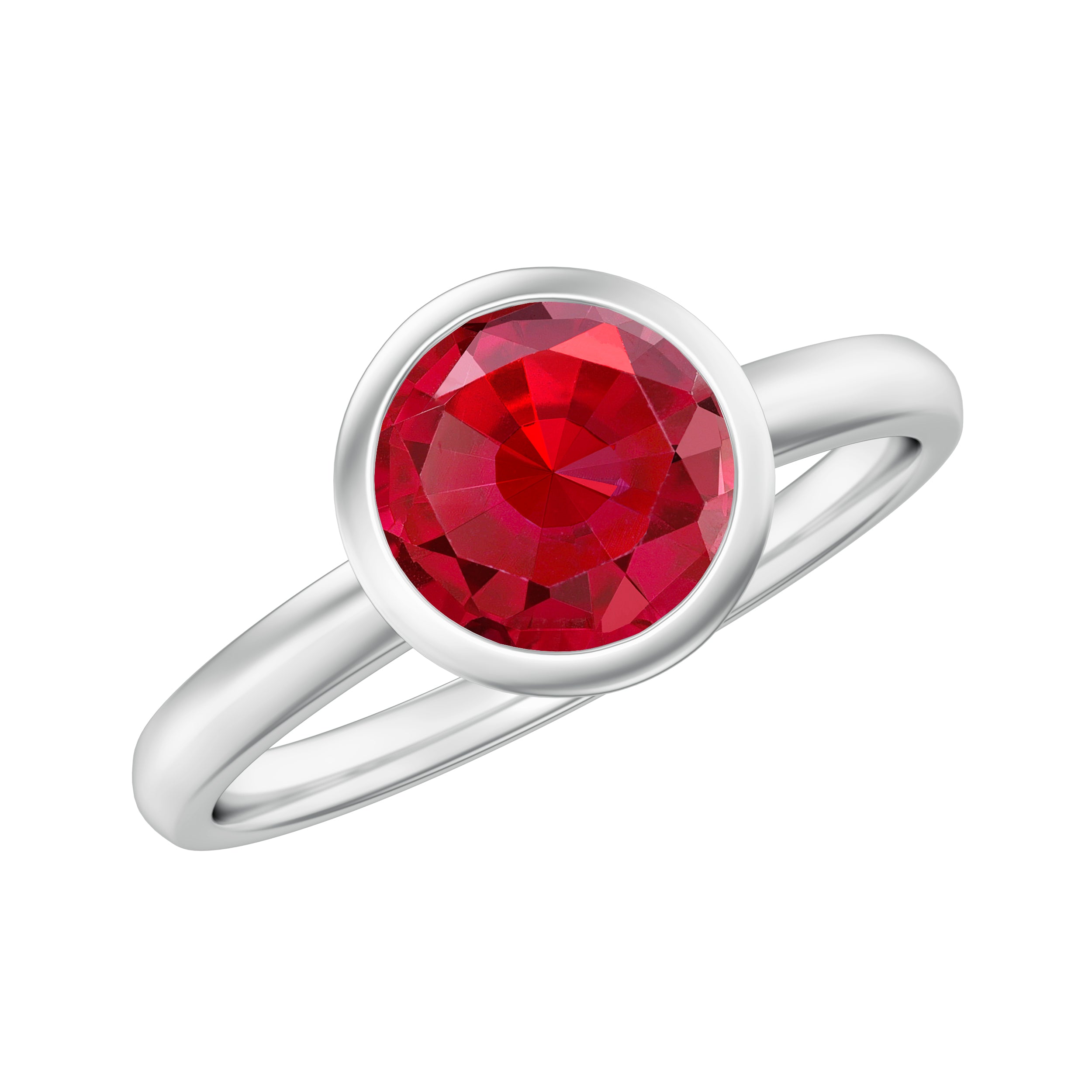 Bezel Set 8 MM Lab Created Ruby Solitaire Engagement Ring