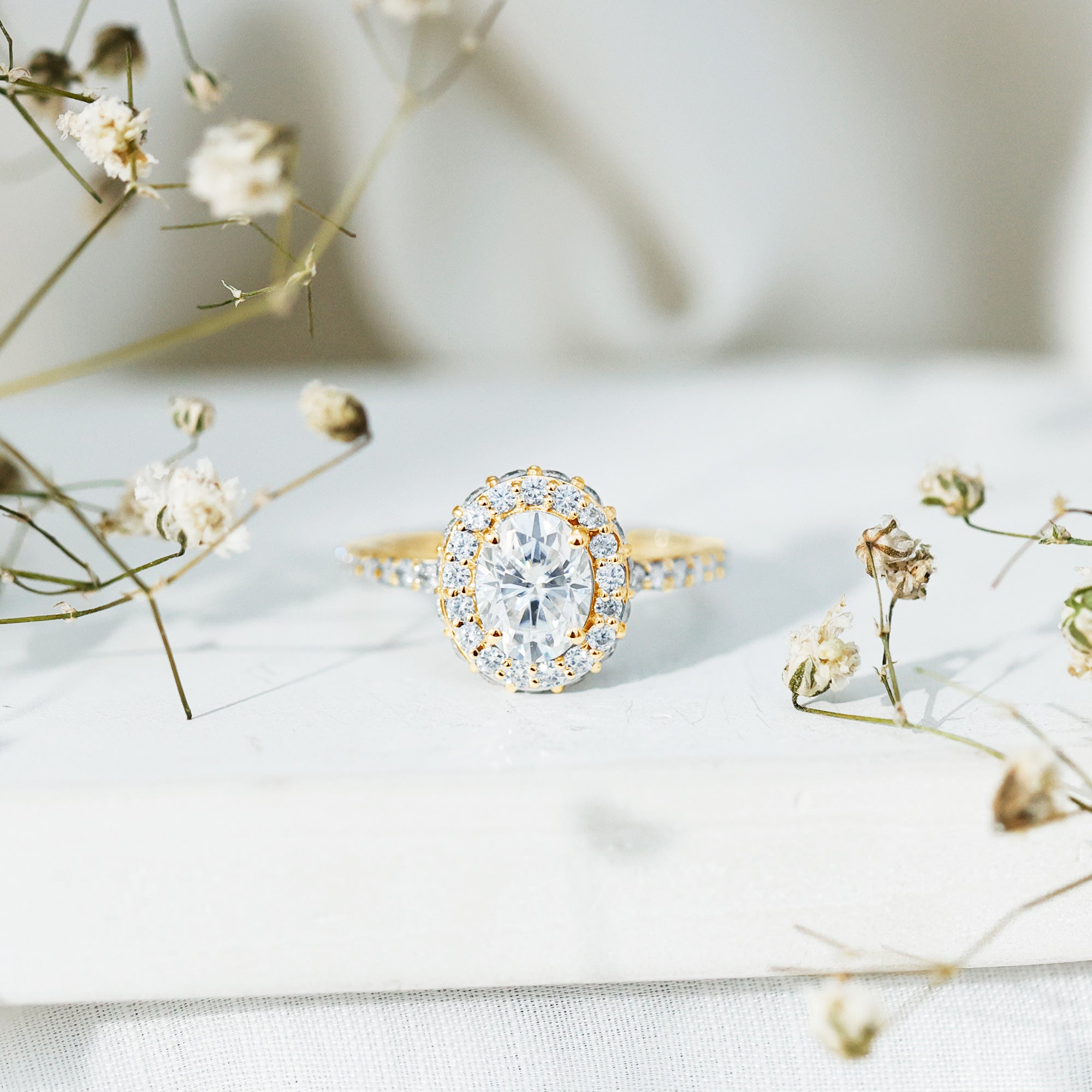 Brilliant Cut Moissanite Classic Engagement Ring with Halo D-VS1 - Rosec Jewels