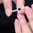 Rosec Jewels-Minimal Black Spinel Engagement Ring with Diamond Halo