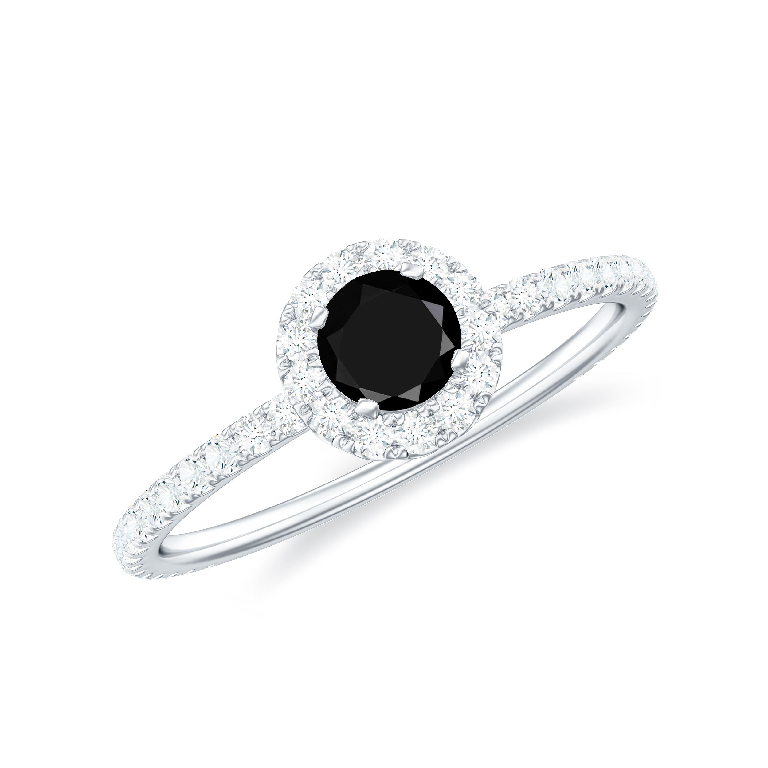 Rosec Jewels-Minimal Black Spinel Engagement Ring with Diamond Halo