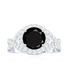 Rosec Jewels-Certified 8 MM Black Onyx Crossover Engagement Ring with Moissanite Halo