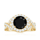 3.75 CT Round Cut Black Onyx Gold Crossover Ring with Moissanite Black Onyx - ( AAA ) - Quality - Rosec Jewels
