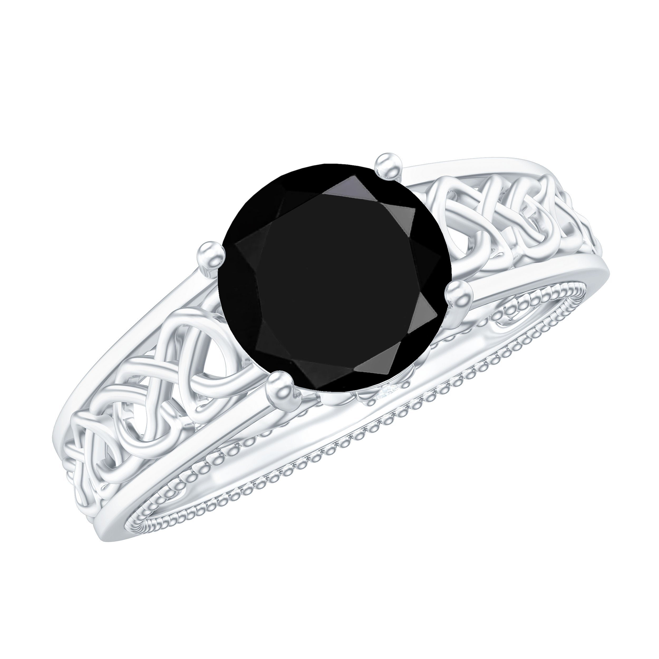 Rosec Jewels-Vintage Style Black Spinel Diamond Engagement Ring with Celtic Knot