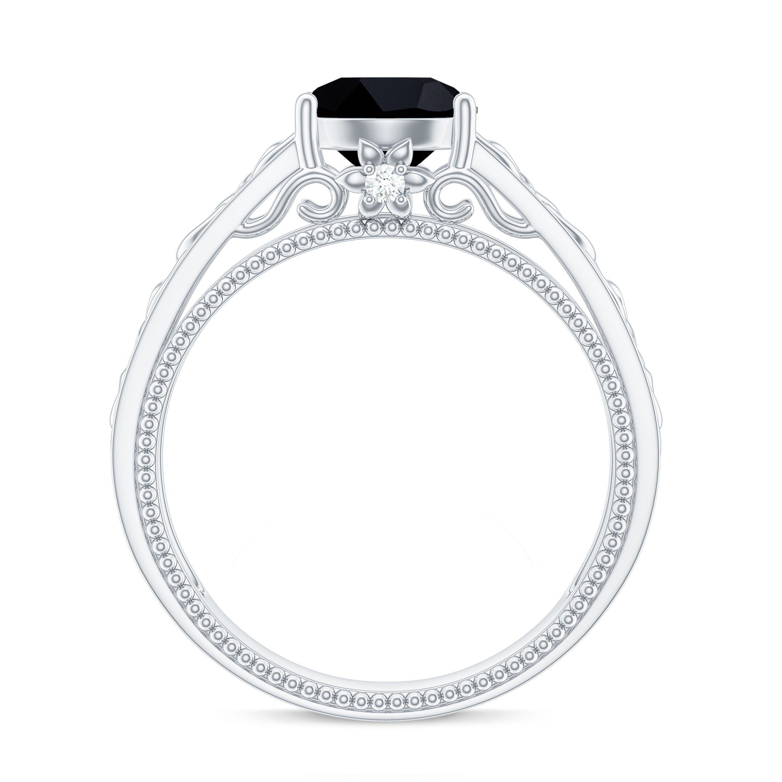 Rosec Jewels-Vintage Style Black Spinel Diamond Engagement Ring with Celtic Knot