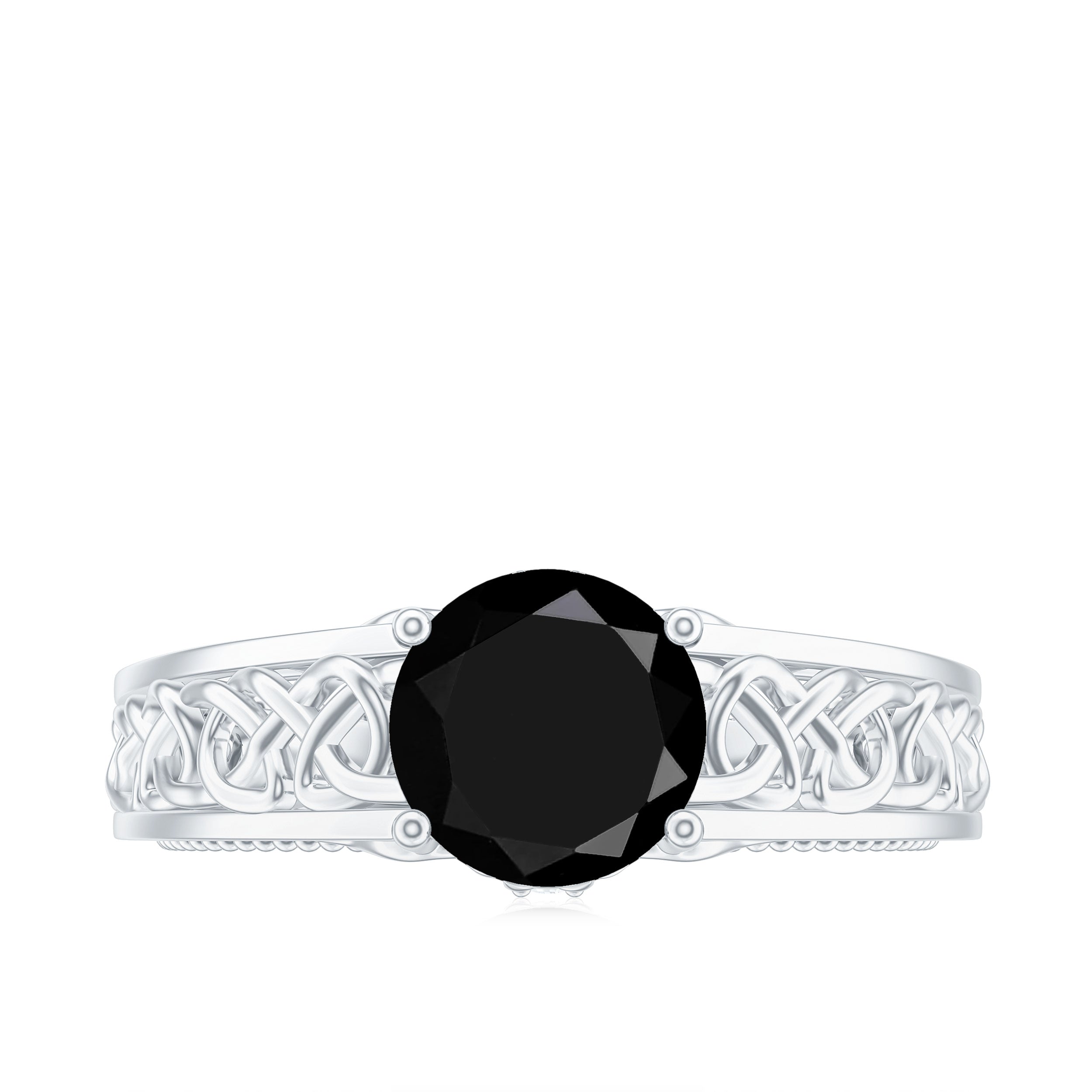 Rosec Jewels-Vintage Style Black Spinel Diamond Engagement Ring with Celtic Knot