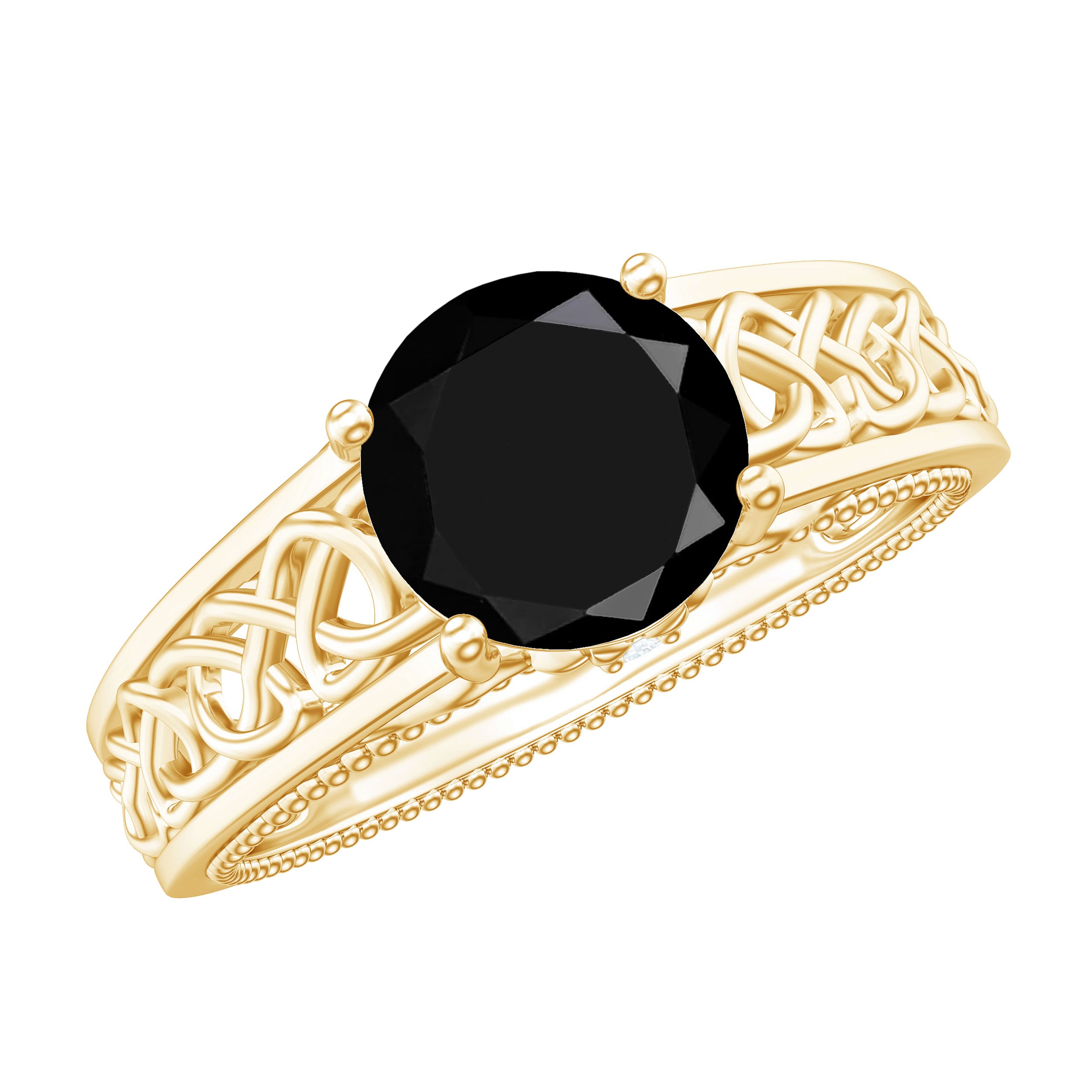 Rosec Jewels-Vintage Style Black Spinel Diamond Engagement Ring with Celtic Knot