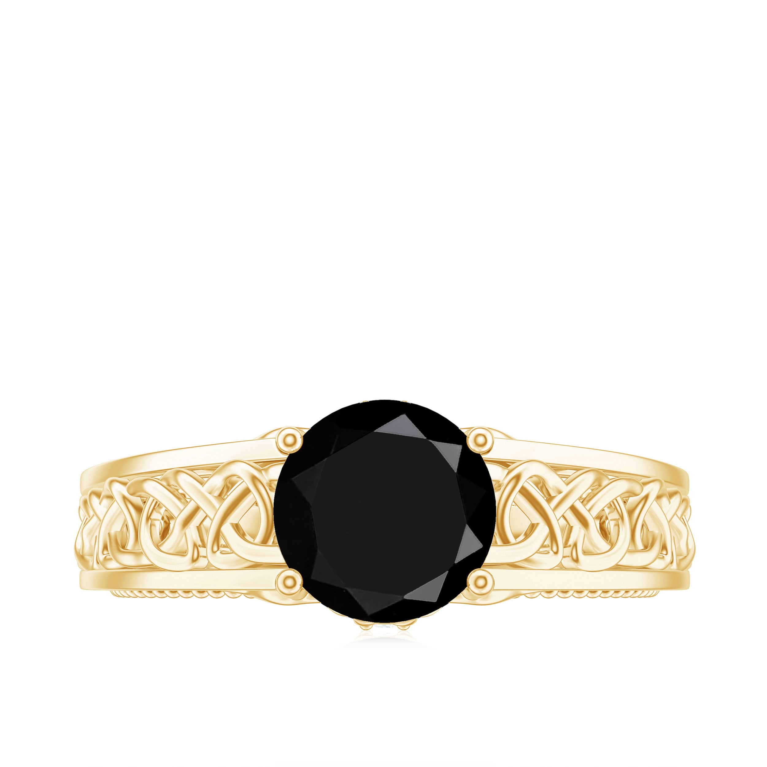 Rosec Jewels-Vintage Style Black Spinel Diamond Engagement Ring with Celtic Knot