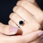 Genuine 2 Carat Black Onyx Engagement Ring with Surprise Diamond AAA - Rosec Jewels