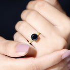 Genuine 2 Carat Black Onyx Engagement Ring with Surprise Diamond AAA - Rosec Jewels