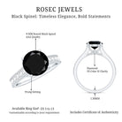 Natural Black Spinel Solitaire Engagement Ring with Diamond Side Stones AAA - Rosec Jewels