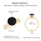 Natural Black Spinel Solitaire Engagement Ring with Diamond Side Stones AAA - Rosec Jewels