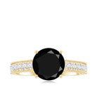 Natural Black Spinel Solitaire Engagement Ring with Diamond Side Stones AAA - Rosec Jewels
