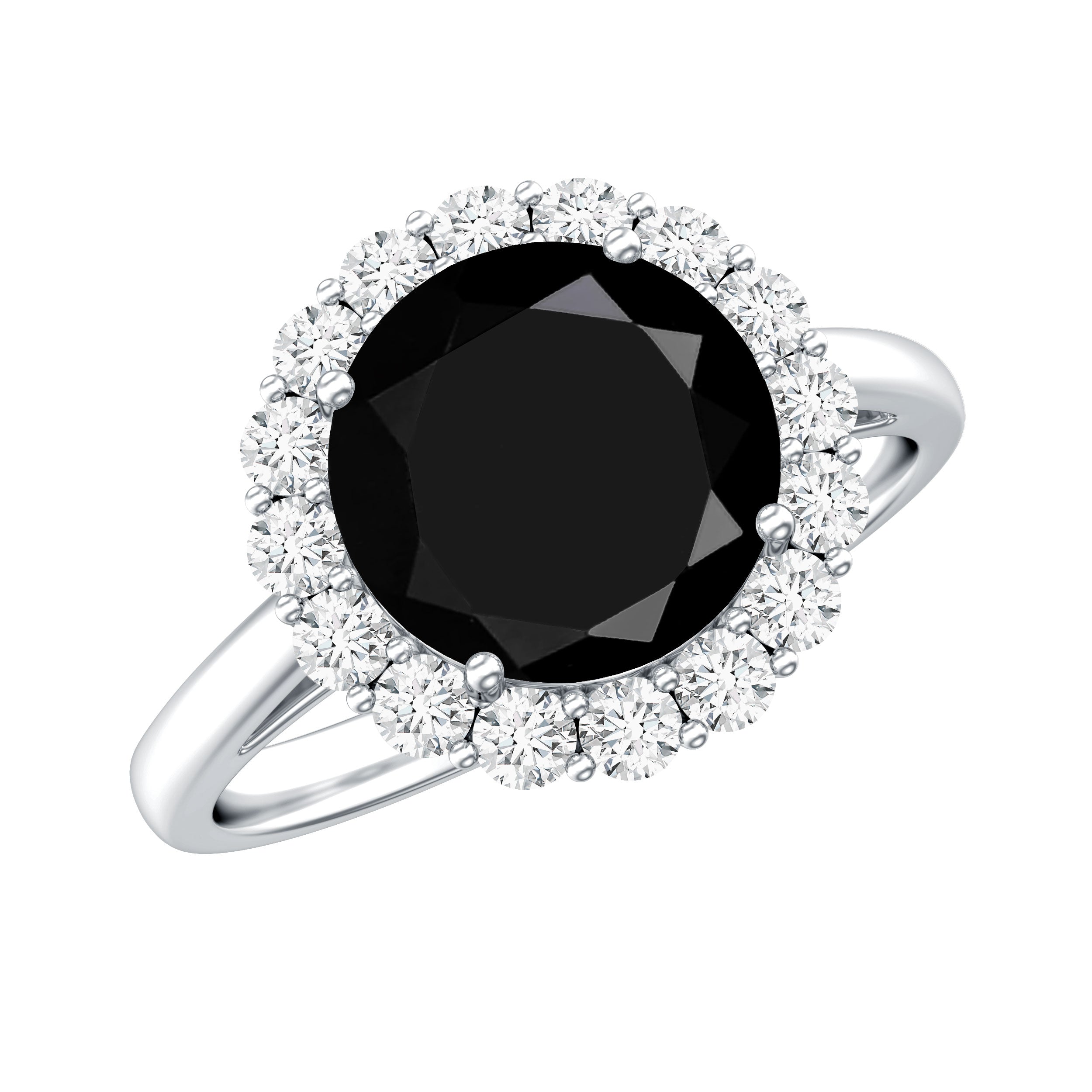 Rosec Jewels-Natural 2.6 Carat Black Spinel Engagement Ring with Diamond Halo