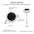 Rosec Jewels-Natural 2.6 Carat Black Spinel Engagement Ring with Diamond Halo