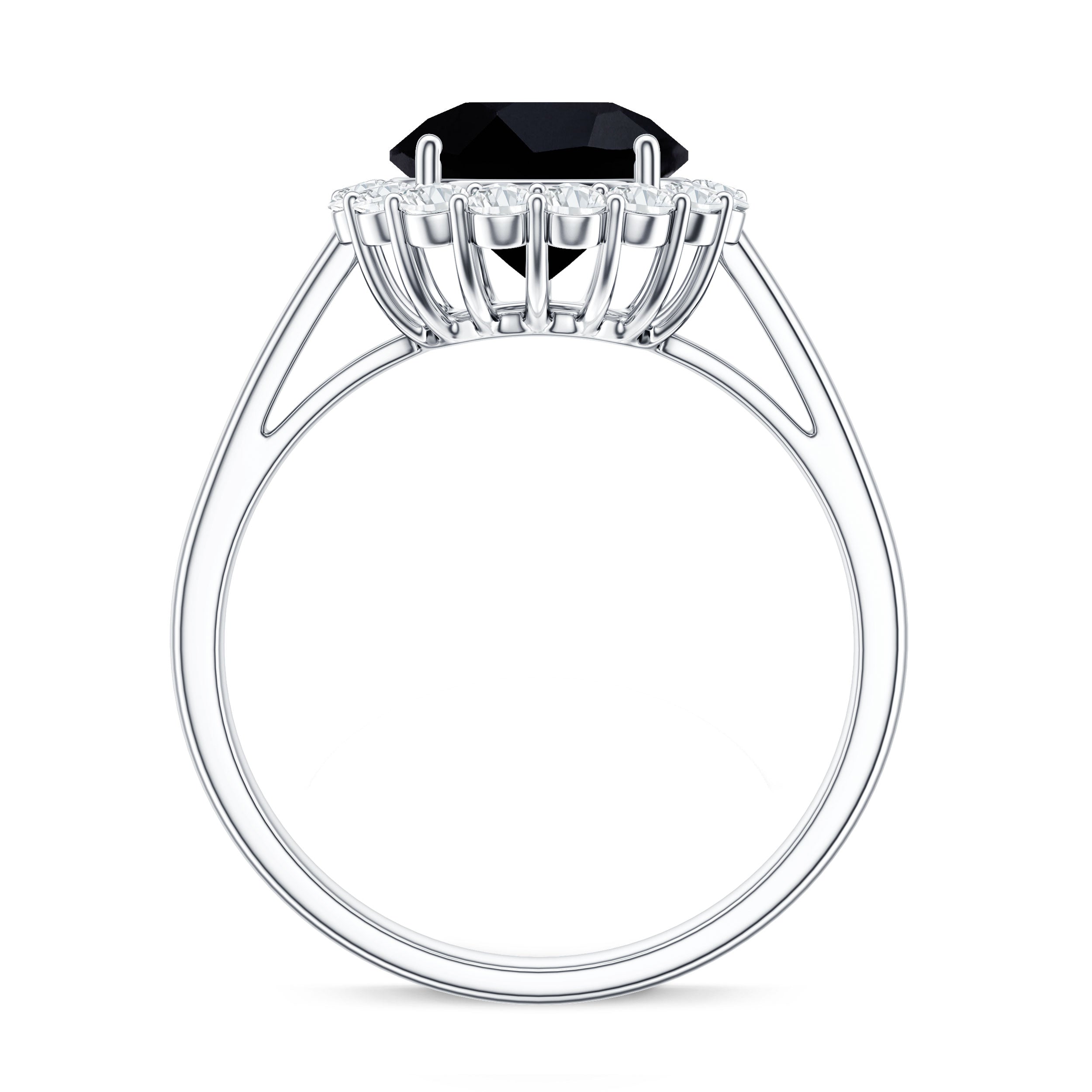 Rosec Jewels-Natural 2.6 Carat Black Spinel Engagement Ring with Diamond Halo