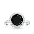 Rosec Jewels-Natural 2.6 Carat Black Spinel Engagement Ring with Diamond Halo