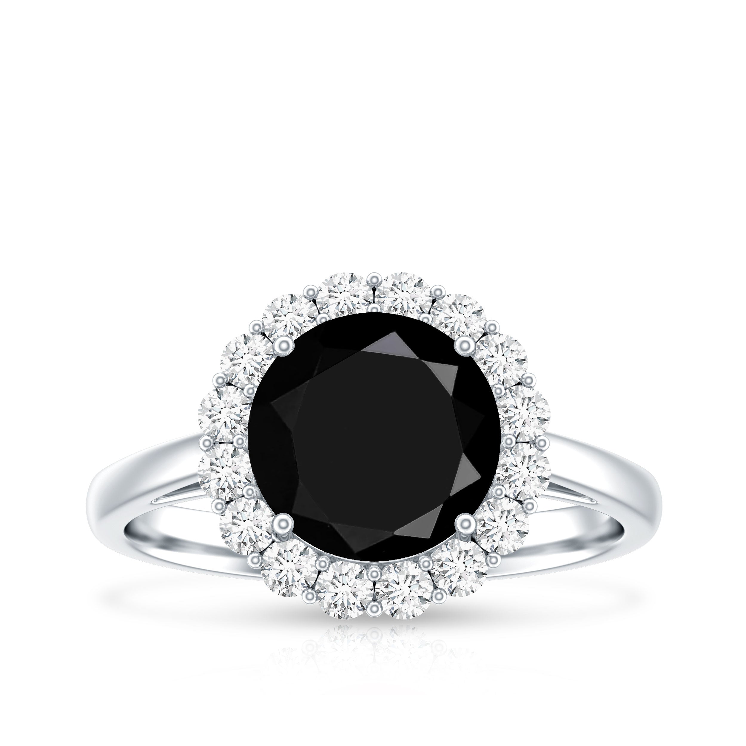 Rosec Jewels-Natural 2.6 Carat Black Spinel Engagement Ring with Diamond Halo