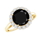 Rosec Jewels-Natural 2.6 Carat Black Spinel Engagement Ring with Diamond Halo
