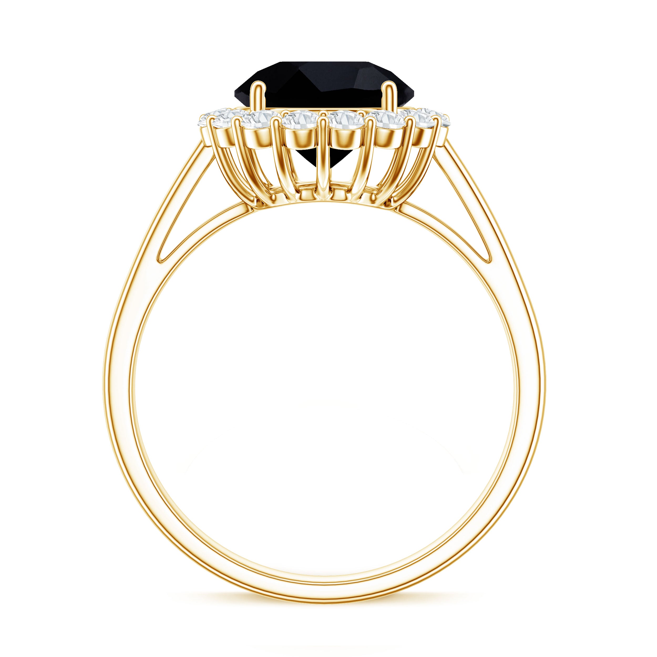 Rosec Jewels-Natural 2.6 Carat Black Spinel Engagement Ring with Diamond Halo