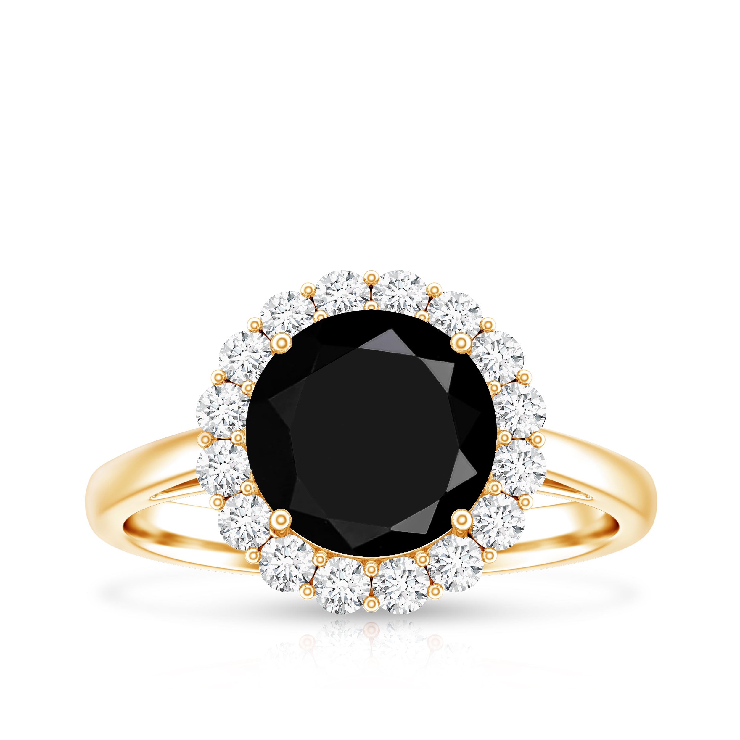 Rosec Jewels-Natural 2.6 Carat Black Spinel Engagement Ring with Diamond Halo