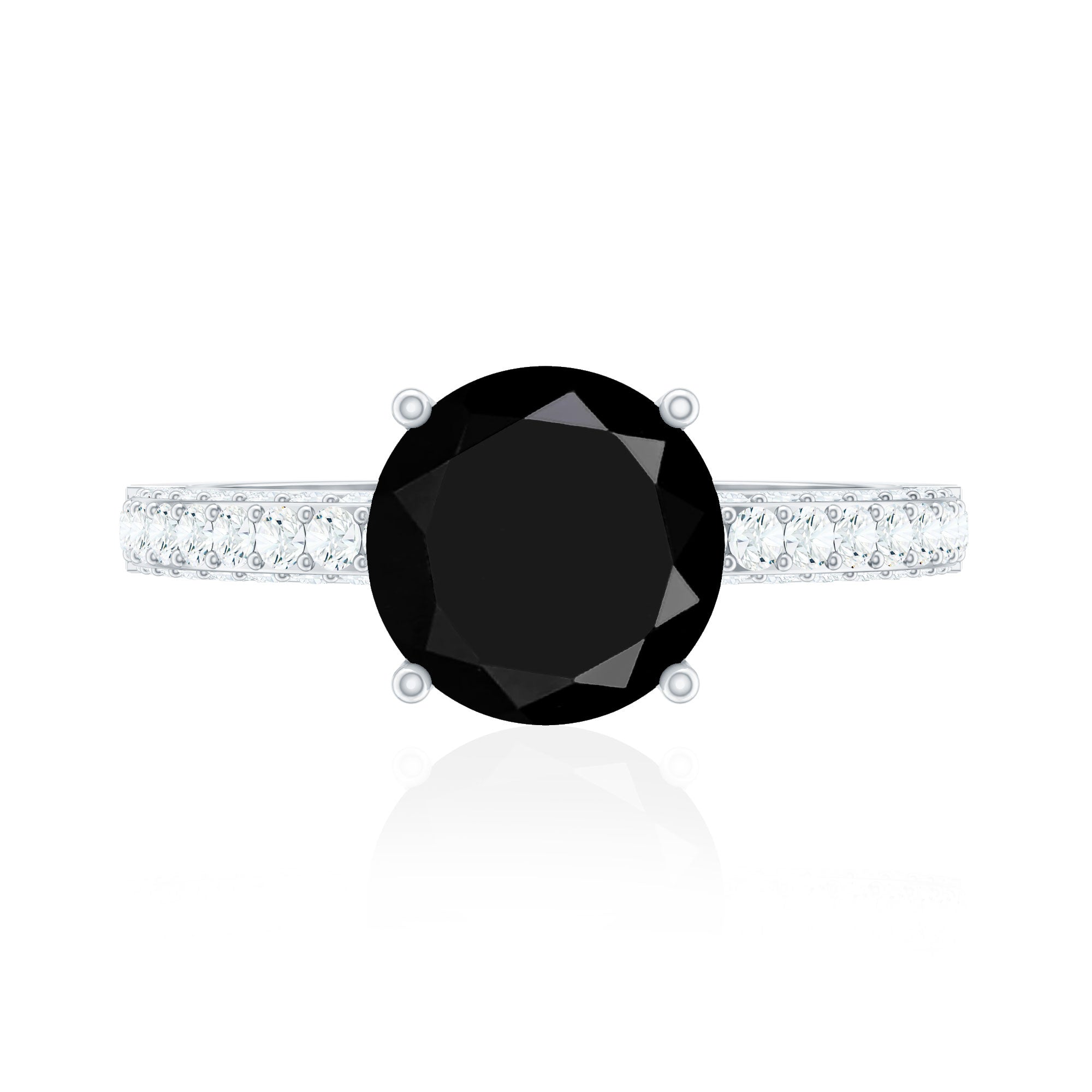 Solitaire 8MM Black Onyx Engagement Ring with Moissanite AAA - Rosec Jewels