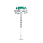 6x8mm Oval Cut Lab Created Emerald Halo Engagement Ring with Diamond AAAA - Rosec Jewels