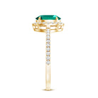 6x8mm Oval Cut Lab Created Emerald Halo Engagement Ring with Diamond AAAA - Rosec Jewels