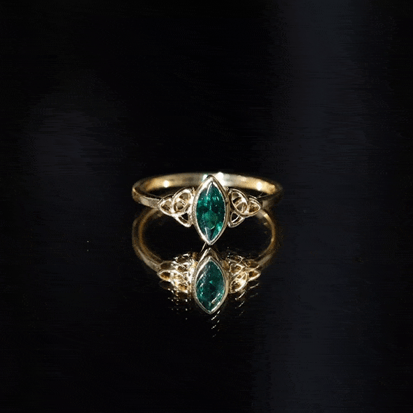 Certified Lab Created Emerald Promise Ring in Yellow Gold Plated Silver AAAA 14K Yellow Gold Plated Silver - Rosec Jewels