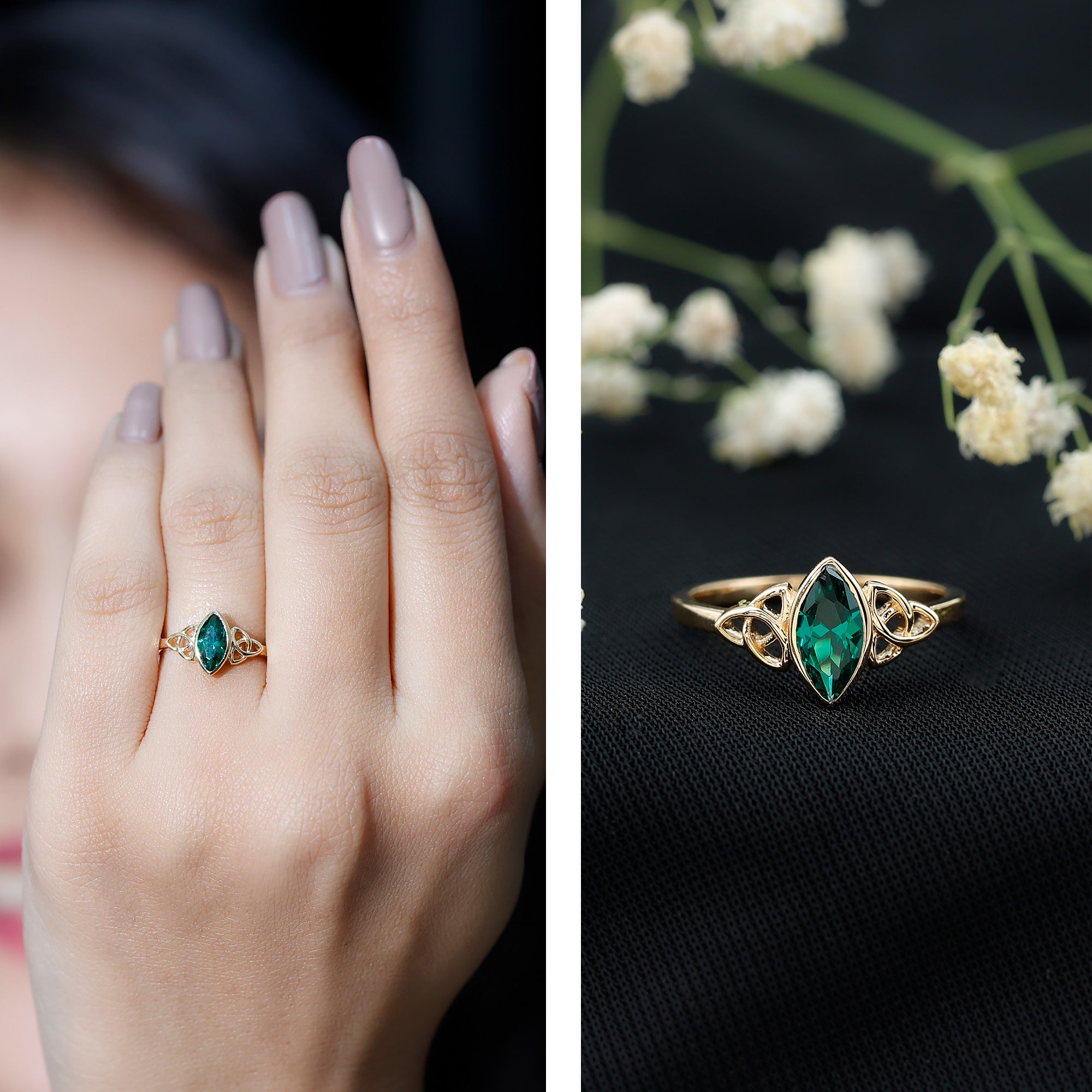 Certified Lab Created Emerald Promise Ring in Yellow Gold Plated Silver AAAA 14K Yellow Gold Plated Silver - Rosec Jewels
