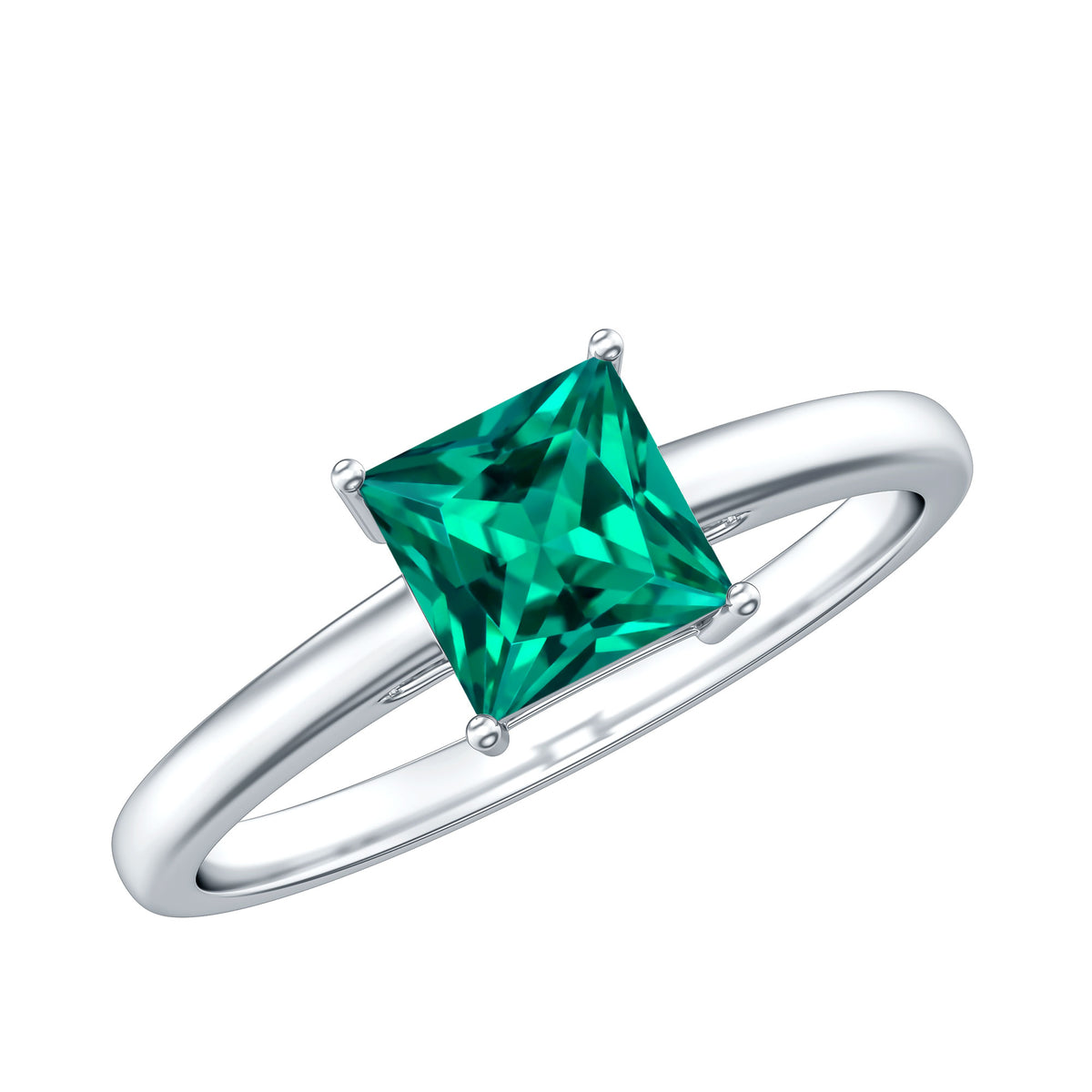 Certified Lab Grown Emerald Princess Cut Engagement Ring AAAA - Rosec Jewels