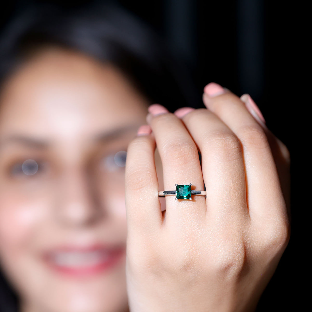 Certified Lab Grown Emerald Princess Cut Engagement Ring AAAA - Rosec Jewels
