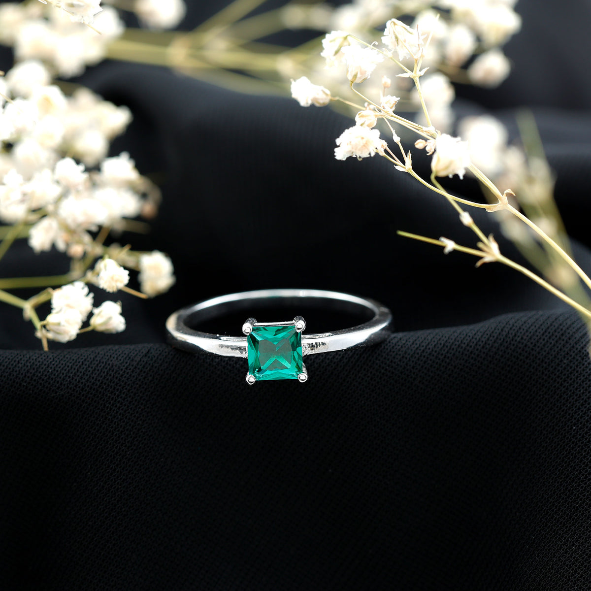 Certified Lab Grown Emerald Princess Cut Engagement Ring AAAA - Rosec Jewels