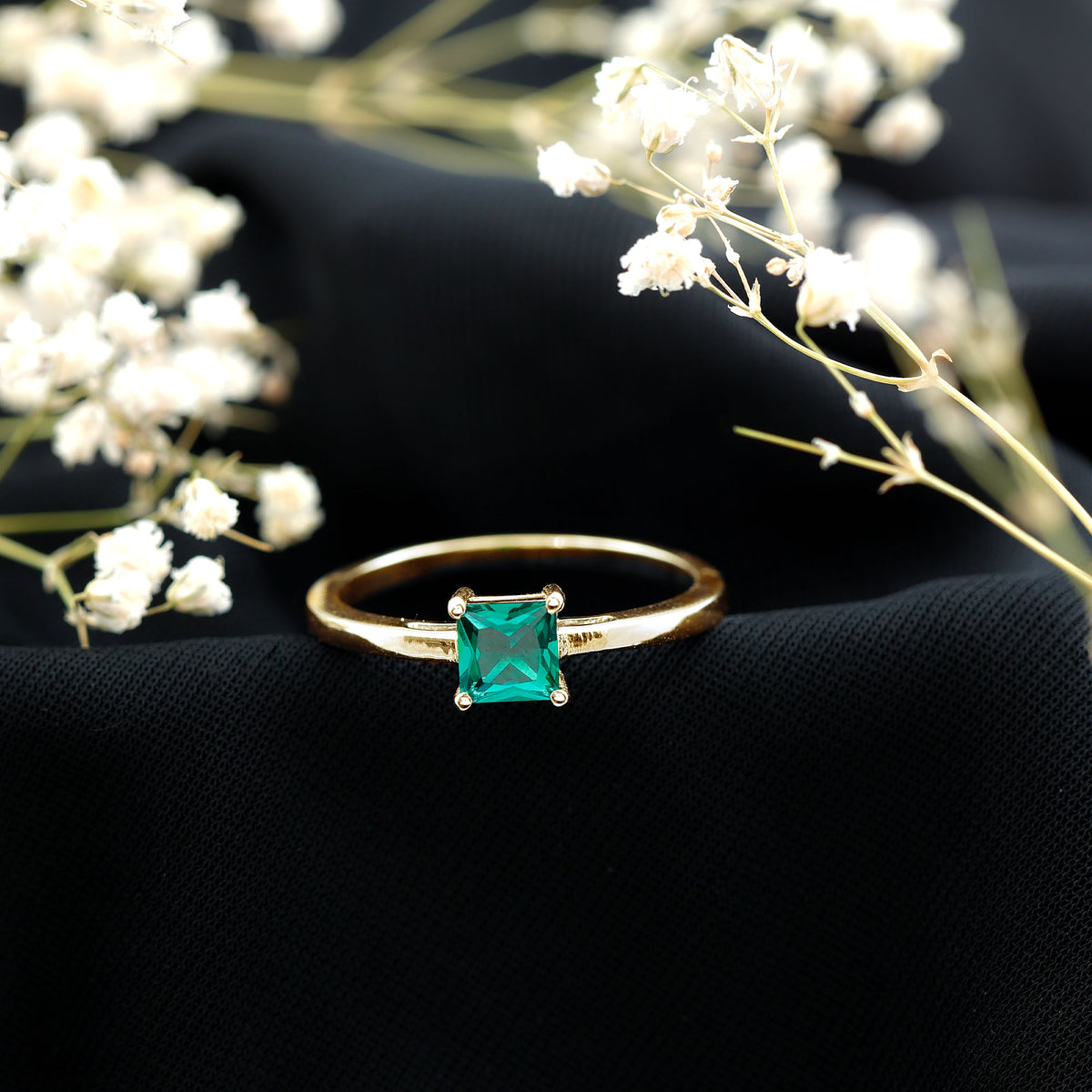 Certified Lab Grown Emerald Princess Cut Engagement Ring AAAA - Rosec Jewels