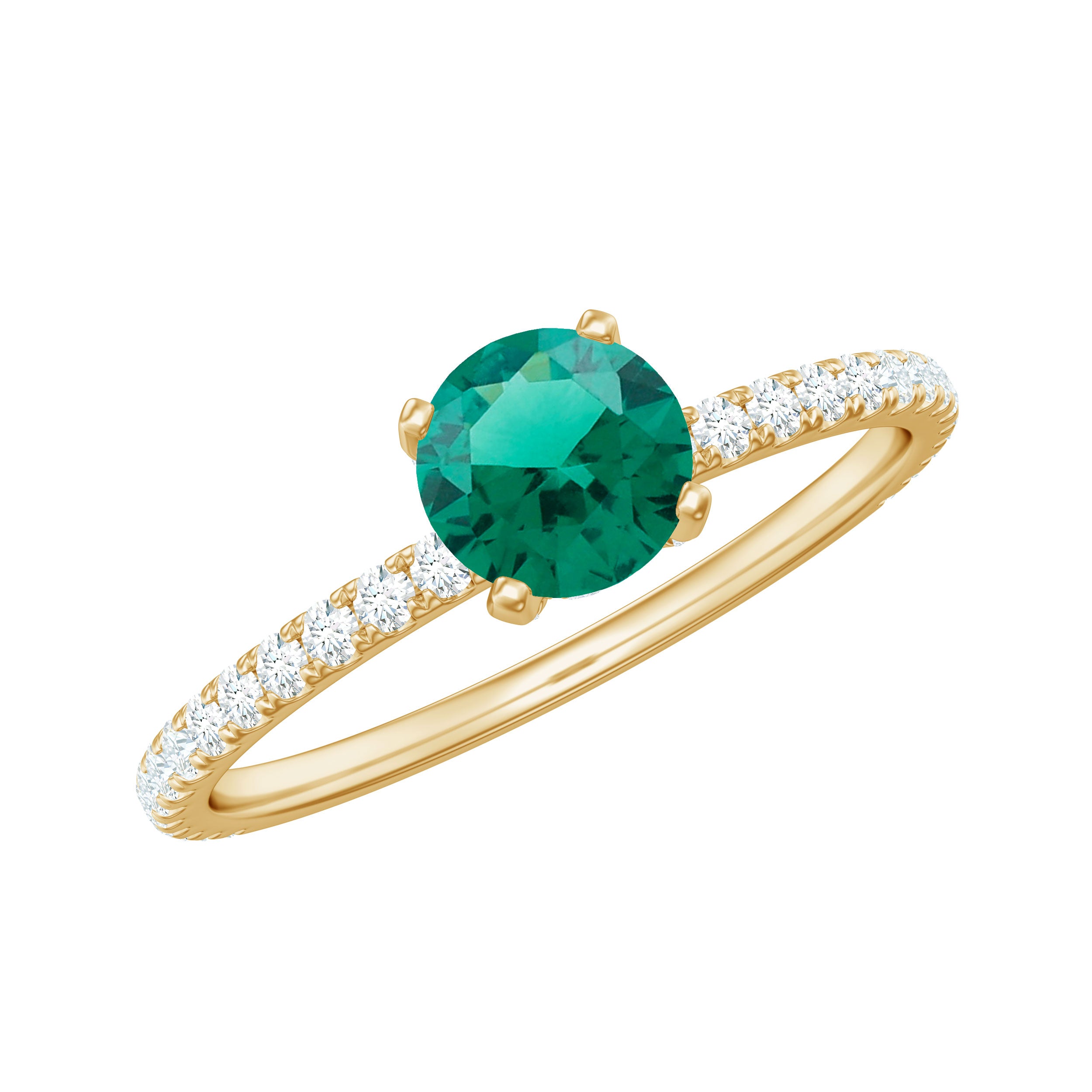 Certified Lab Grown Emerald Solitaire Engagement Ring with Diamond AAAA - Rosec Jewels