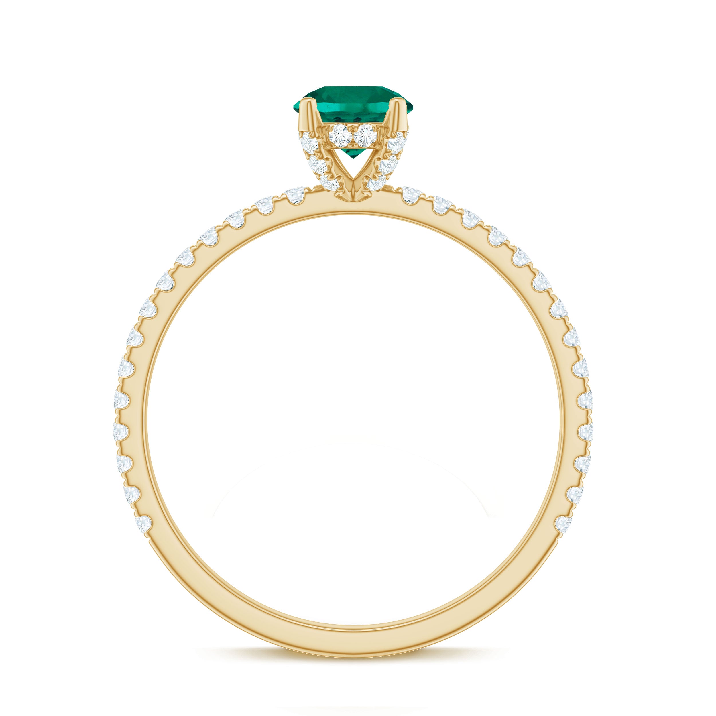 Certified Lab Grown Emerald Solitaire Engagement Ring with Diamond AAAA - Rosec Jewels