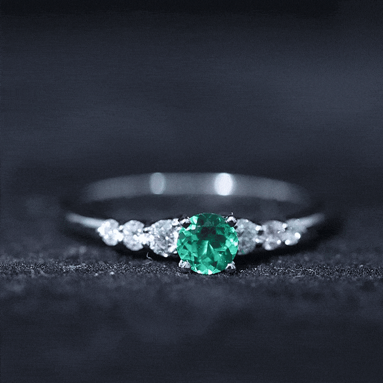Rosec Jewels-Round Lab Grown Emerald Diamond Promise Ring with Certificate