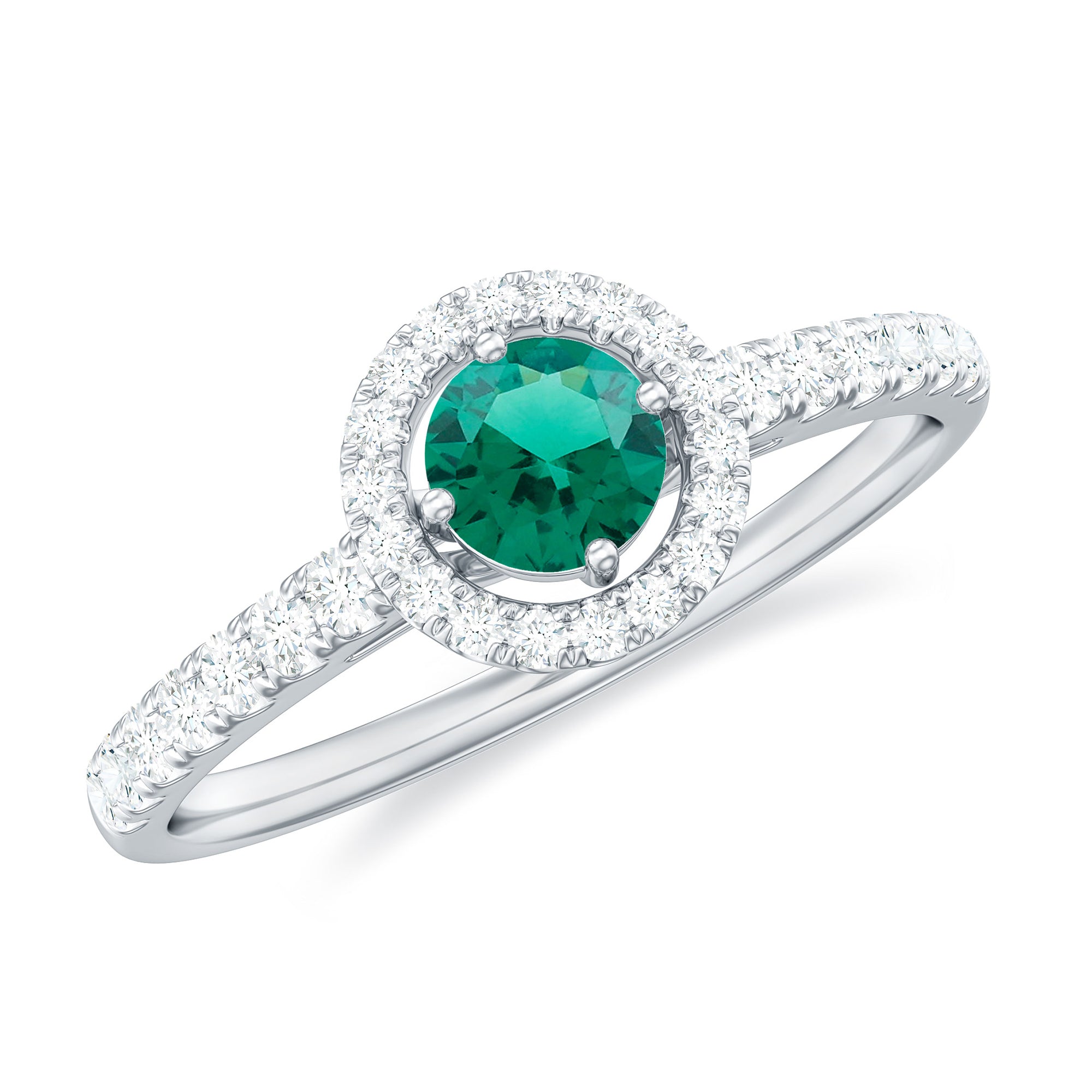 Certified Lab Grown Emerald Diamond Halo Engagement Ring AAAA - Rosec Jewels