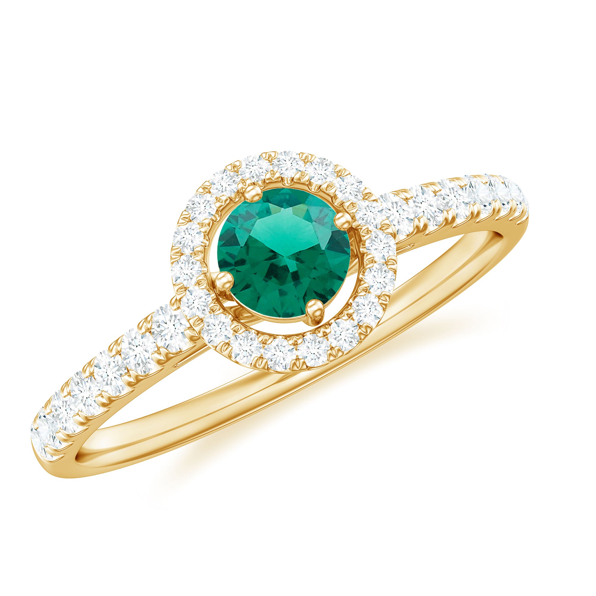 Certified Lab Grown Emerald Diamond Halo Engagement Ring AAAA - Rosec Jewels
