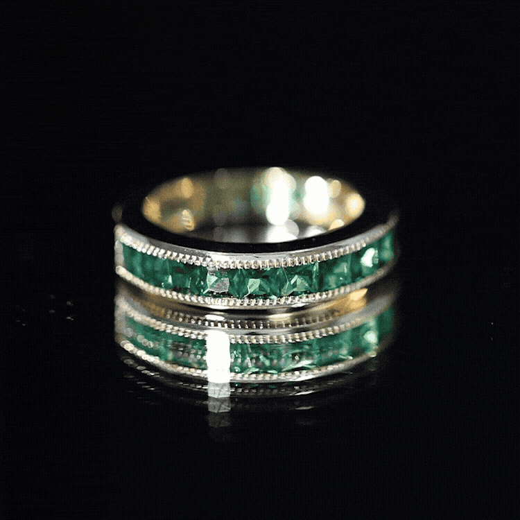 Princess Cut Lab Created Emerald Half Eternity Band AAAA - Rosec Jewels